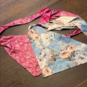 2 Silk Head Scarfs in Floral Pink and Blue